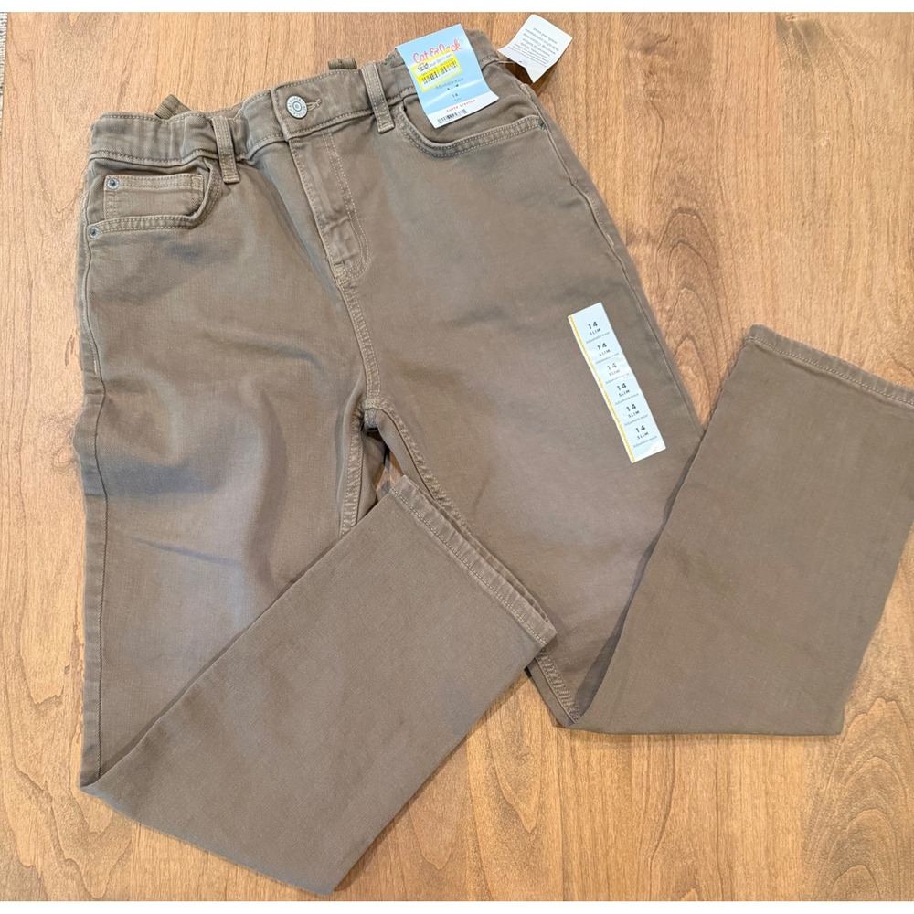 Cat & Jack Boys Super Stretch Slim Fit Chino Pants Mushroom Brown 14 Slim NWT